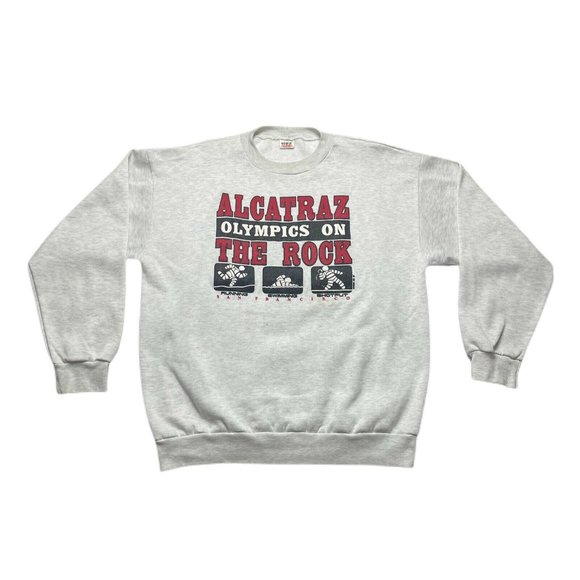 vintage 90’s Alcatraz Olympics Crewneck Sweatshirt Size Large made in USA Gray - Picture 1 of 5
